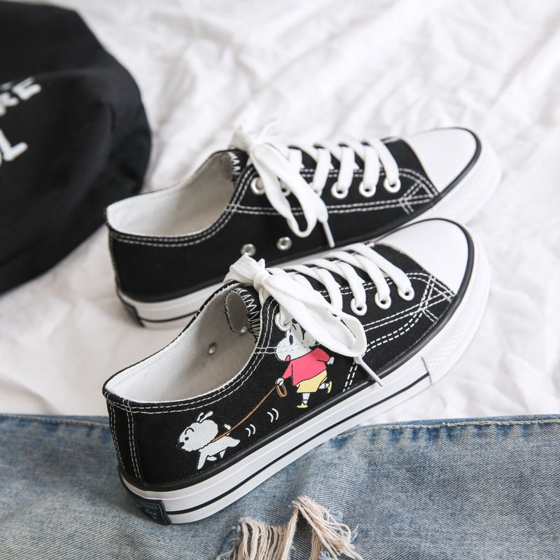 Women Flower Spring New Crayon Small Canvas Shoes Female Cute Young Girl Heart White Shoe Anime Graffiti Casual Shopee Philippines