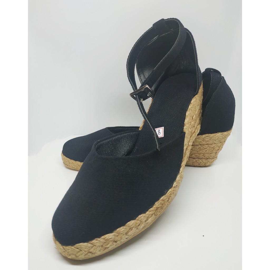 black canvas espadrille wedges