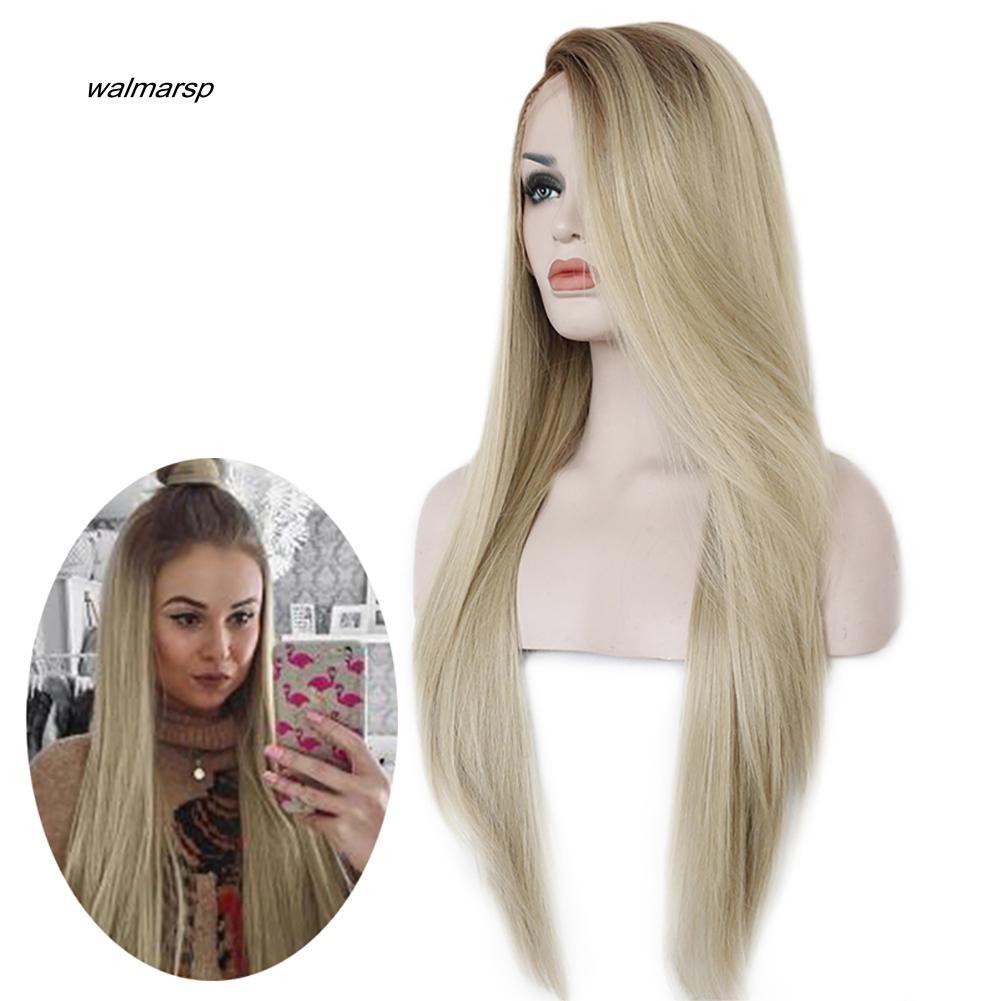 Wmp Golden Sideswept Bangs Long Straight Women Wig Faux Hair