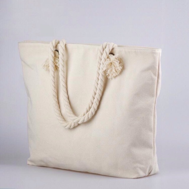 Canvas Tote bag Plain Shoulder Katsa bag with Zipper Thick rope Sling