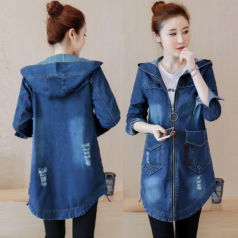 long denim jacket with hood