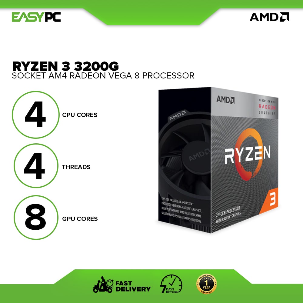 EasyPC AMD Ryzen 3 3200G Processor AM4 Socket 3.6GHz CPU Core 4
