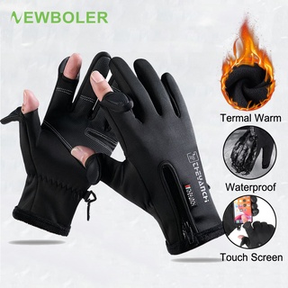 Newboler Men Women Winter Warm Gloves Waterproof Windproof 2 Finger Flip Fingerless Motorcycle Cycling Gloves Touch Screen Fishing Outdoor Sports Glove