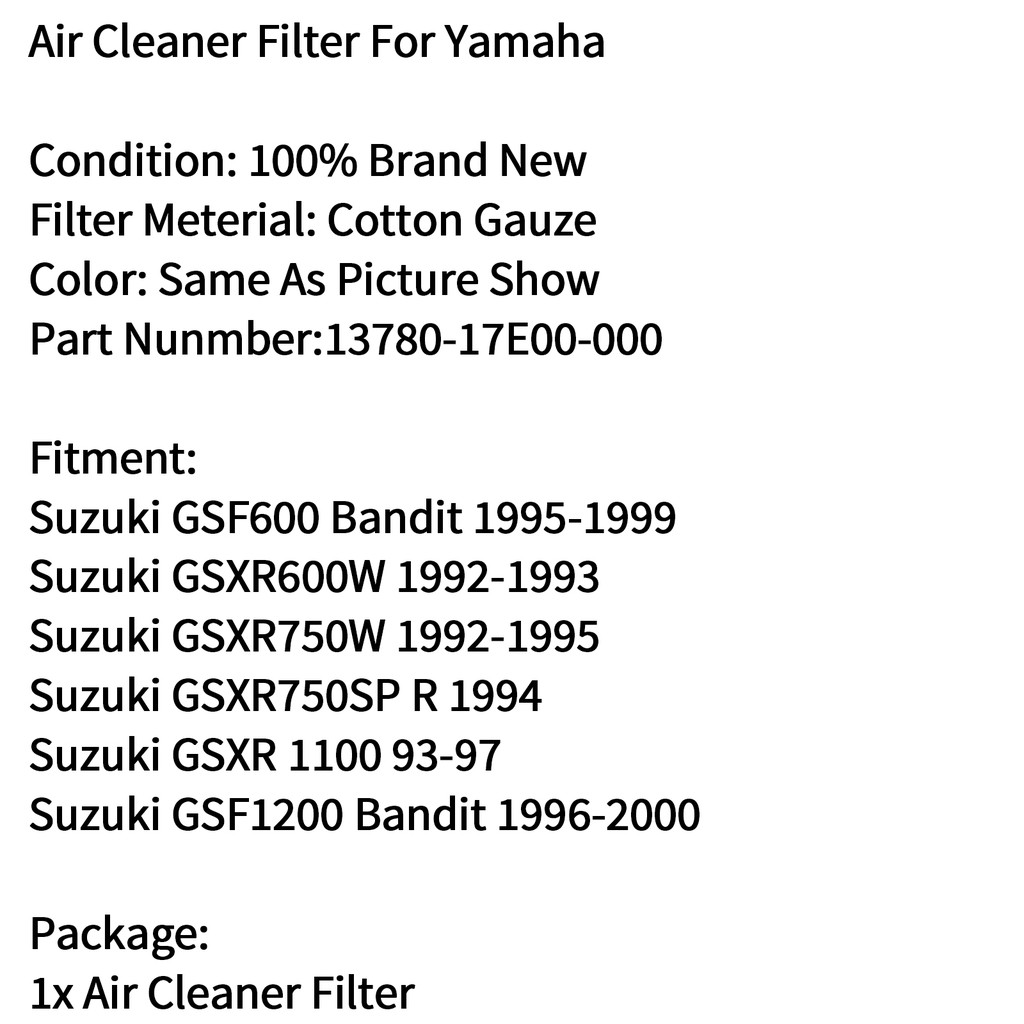 Air filter element for Suzuki GSF600 Bandit 13780-17E00-000 GSXR 1100