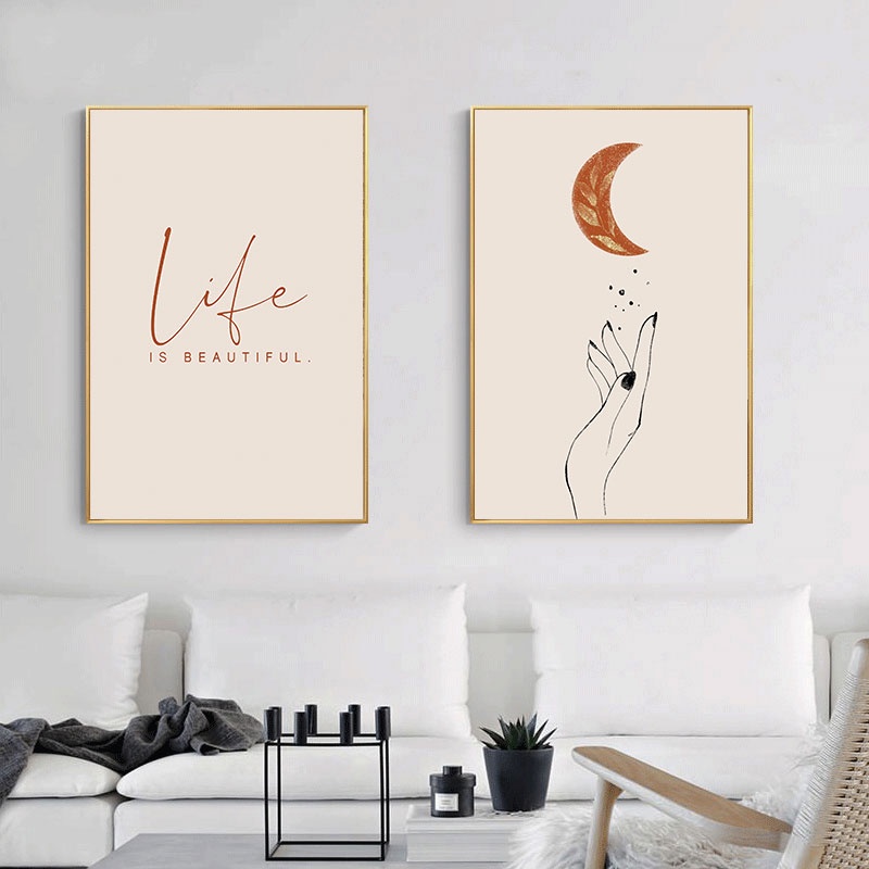 Abstract Boho Style Hand Sun Moon Scene Canvas Painting Print Nordic Wall Decorative Posters for Living Room Home Art Decoration