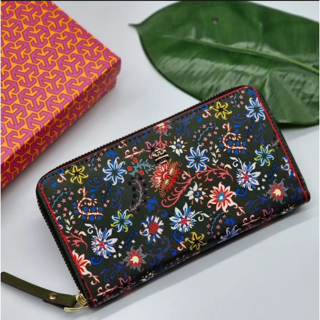 Tory Burch Robinson Zip Continental Wallet in Black Nylon with Multicolor  Floral Printed Design | Shopee Philippines