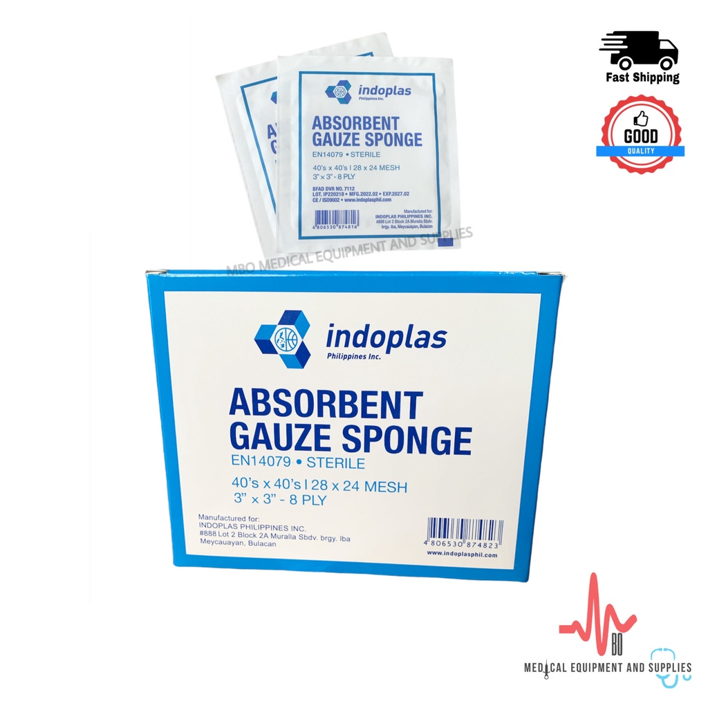 Indoplas Sterile Gauze Pad 3x3 - 100pcs/box | Shopee Philippines