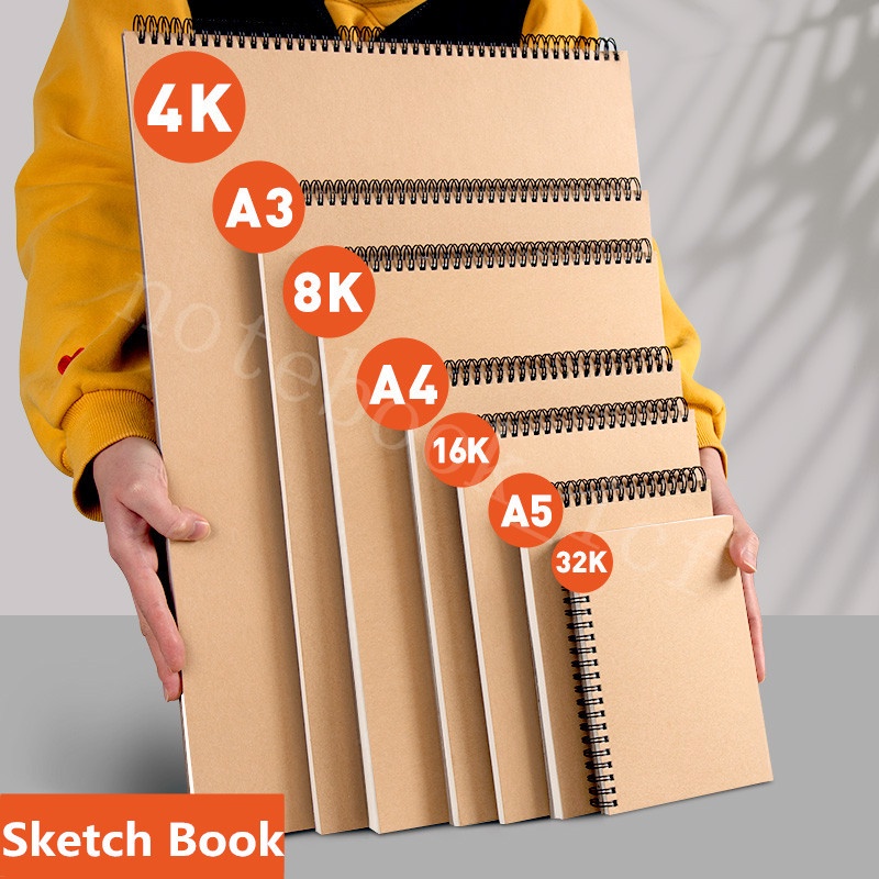 a4-a5-8k-16k-double-spring-sketch-books-big-kraft-blank-sketch-pad-with