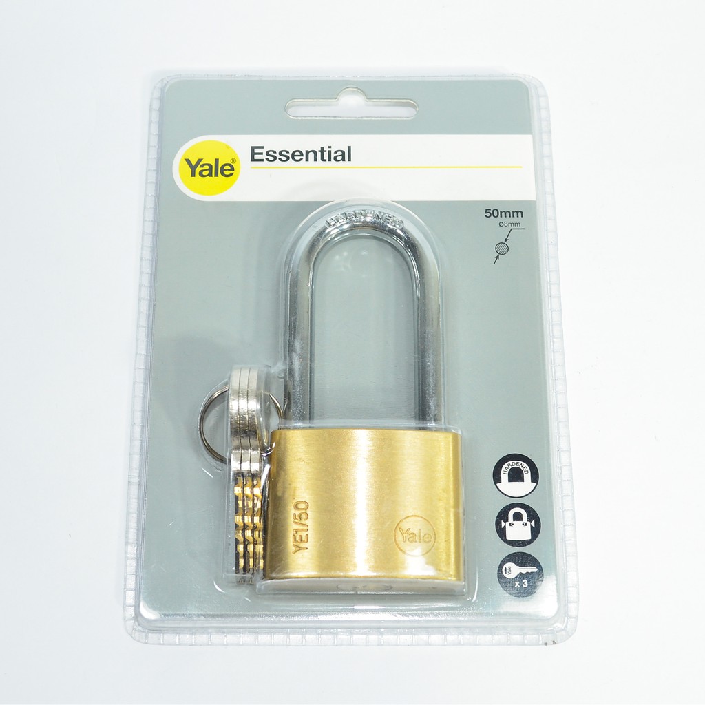 YALE Essential Brass Padlock 50mm YE1/50/166/1 Long Shackle Shopee