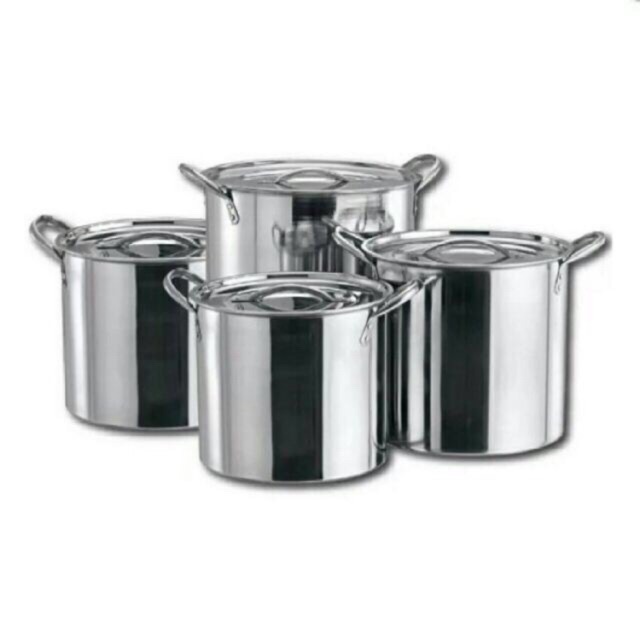 Stainless Steel Four Piece Covered Stockpot Set with lids 4 Cooking Stock Pots 