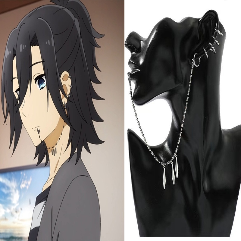 Anime Horimiya Miyamura Izumi Earrings Lip Piercing Chain Set Stainless