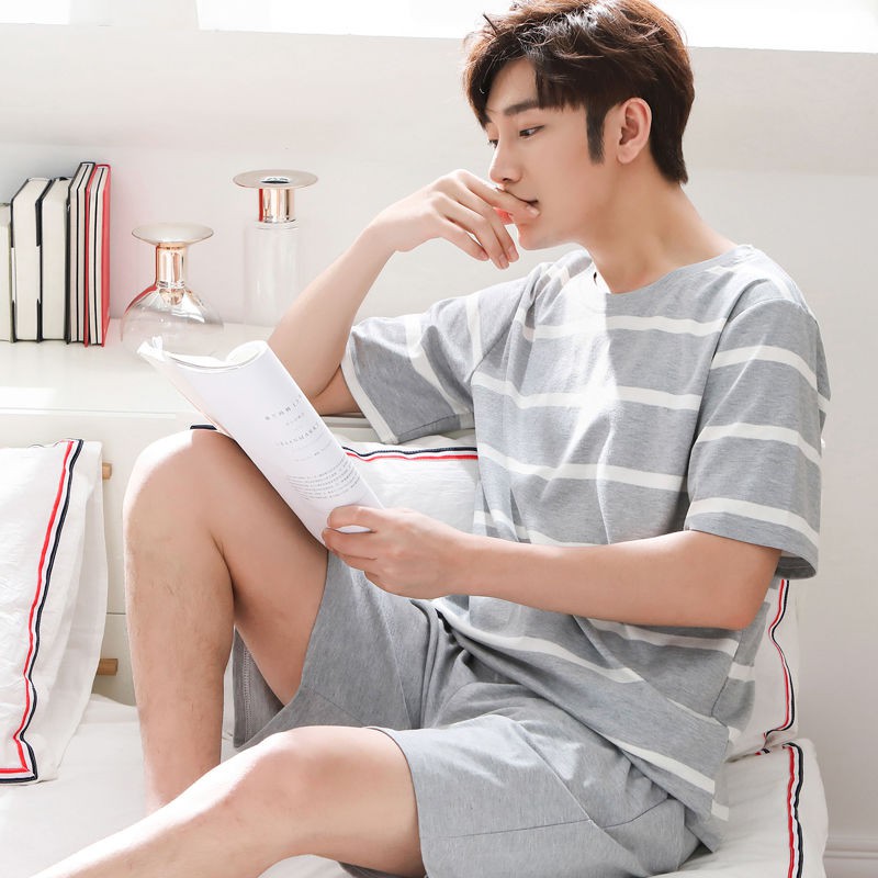 Pajamas lelaki musim panas dan lengan pendek kapas musim Pajamas lelaki musim panas dan lengan pendek kapas musim