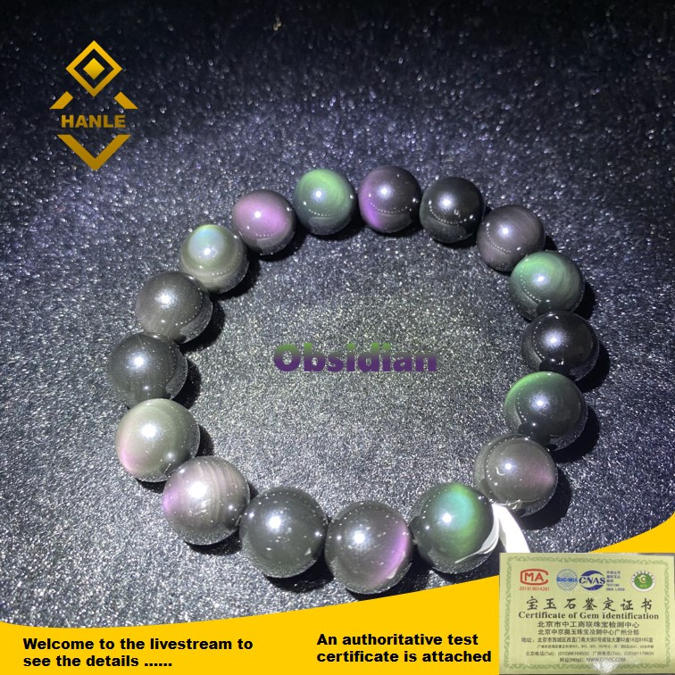 HANLE Natural Obsidian Bracelet, Pixiu Bracelet,  ward off evil and lucky, with certificate lucky charm for ghost month protection