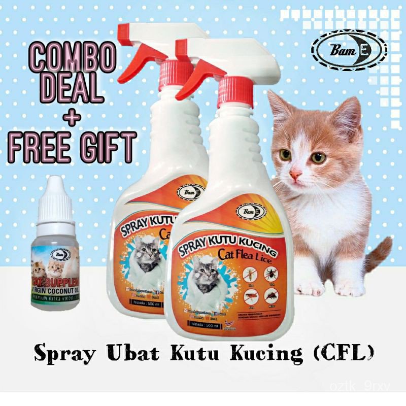 SPRAY UBAT KUTU KUCING KURAP ORGANIK 500ML LAVENDER BAM E CAT FLEA LICE