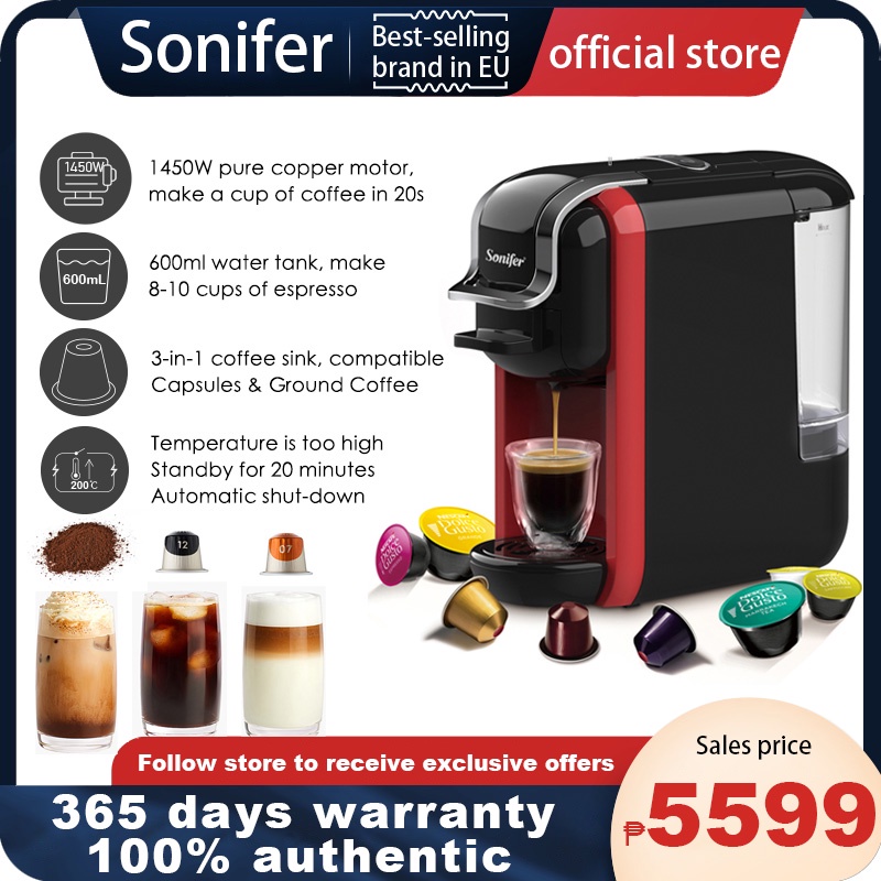 Sonifer 3in1 Espresso Coffee Maker for Capsule Ground Coffee