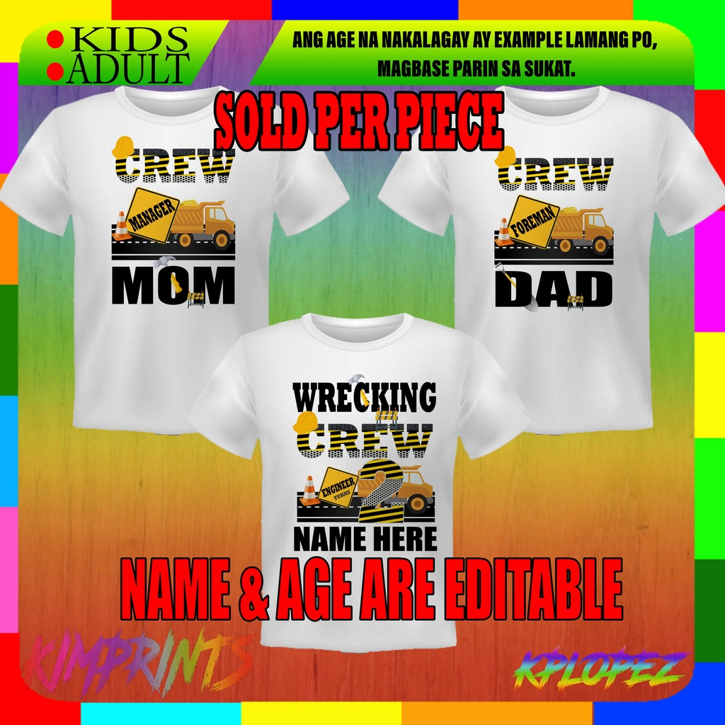 Personalized Construction Theme tshirt design for kids and adult unisex