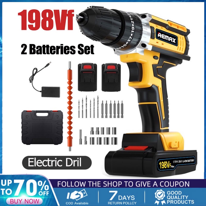 198vf Battery Cordless Drill Screwdriver Power Tools 2 Speed Electric