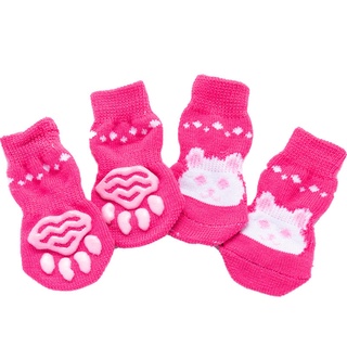 4Pcs Cute Pet Dog Socks Print Anti-Slip Cats Puppy Shoes Socks Cotton Soft Indoor Wear Pet Socks #9