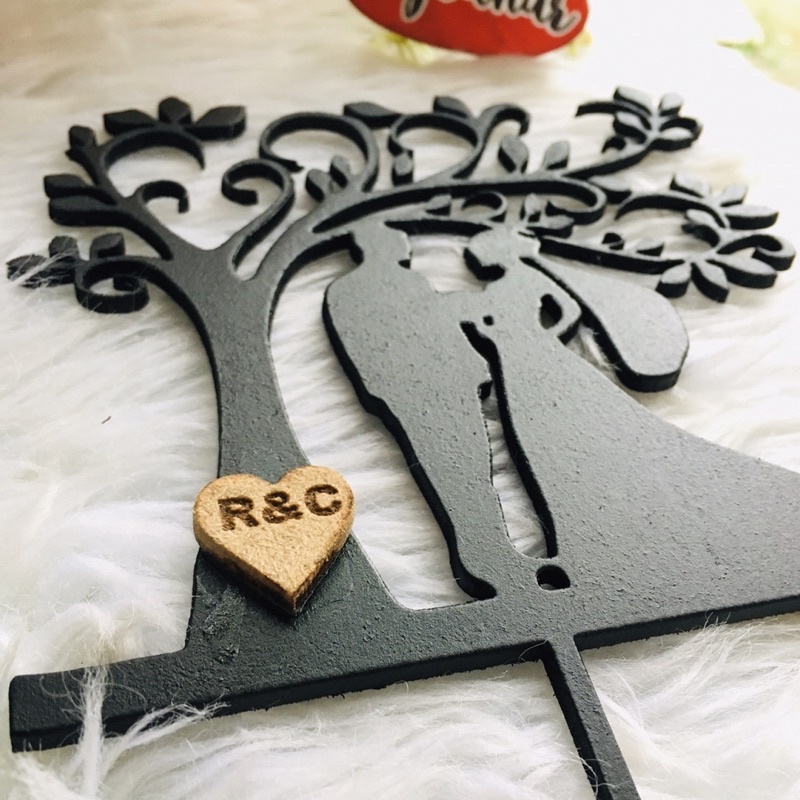 Wedding Cake Topper Customized Initials Elegant Laser Cut Wood Cake