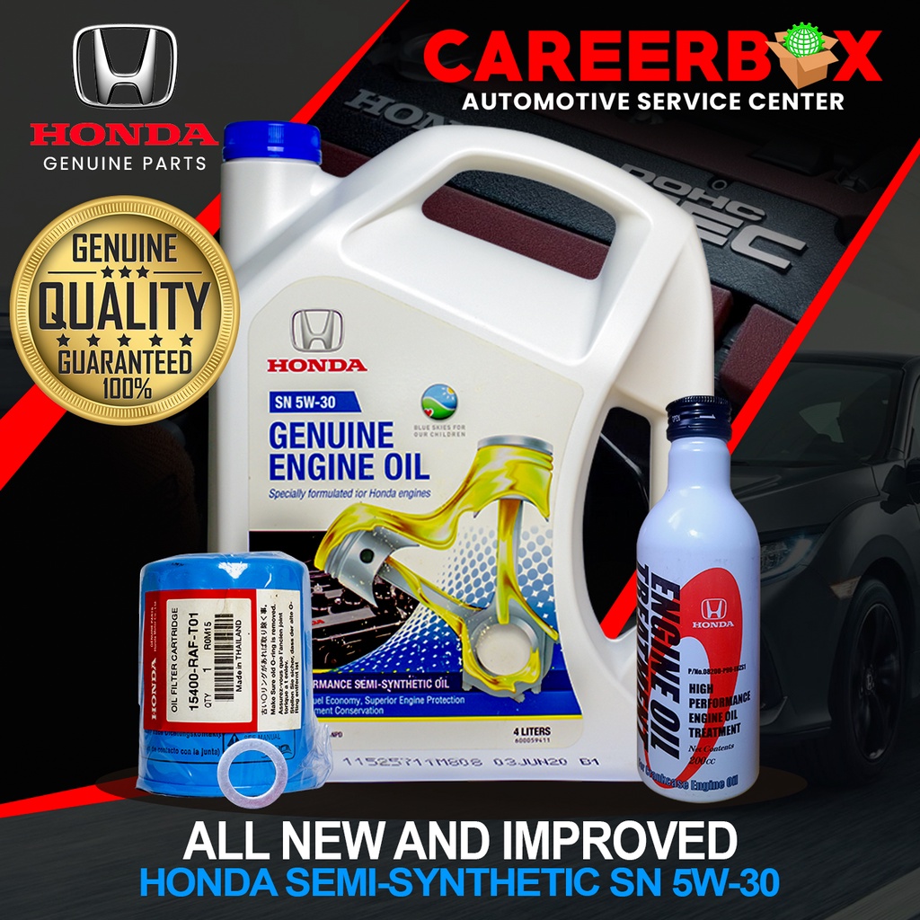 Honda Semi Synthetic Engine Oil 4L with oil filter, Drain plug washer & Honda engine Treatment