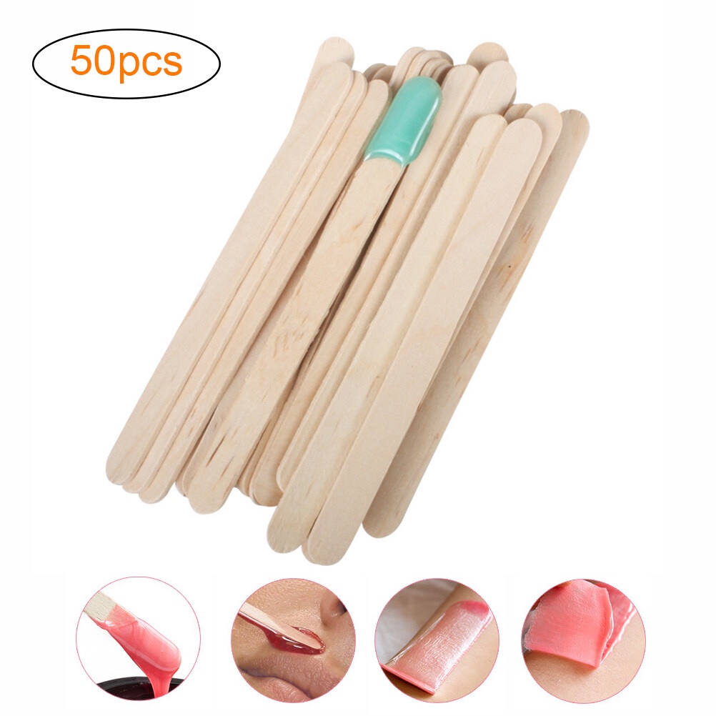 LOMG 50Pcs Wooden Waxing Wax Spatulas Hair Removal Stick Applicators