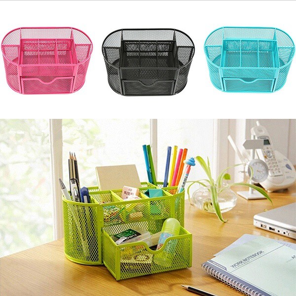 Desk 9 Cells Metal Mesh Desktop Office Pen Pencil Holder Shopee