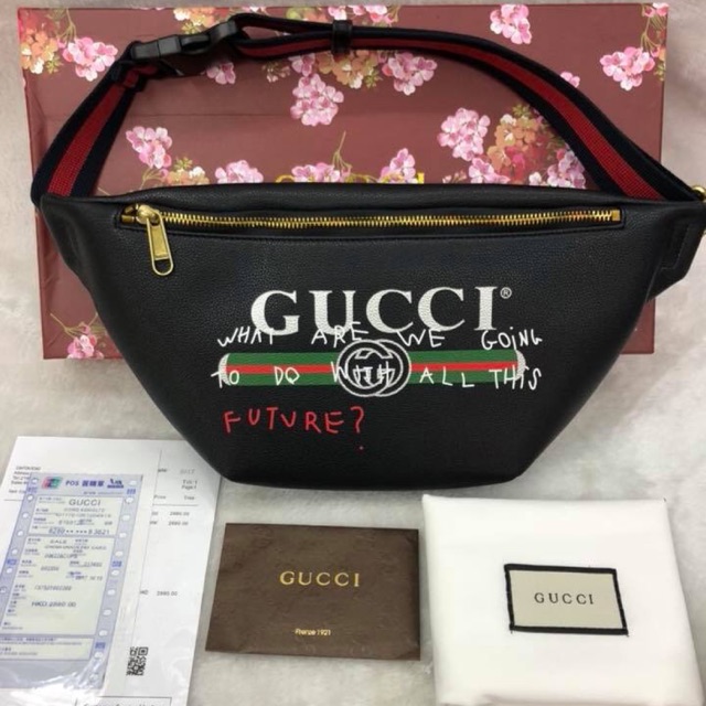 gucci print leather belt bag