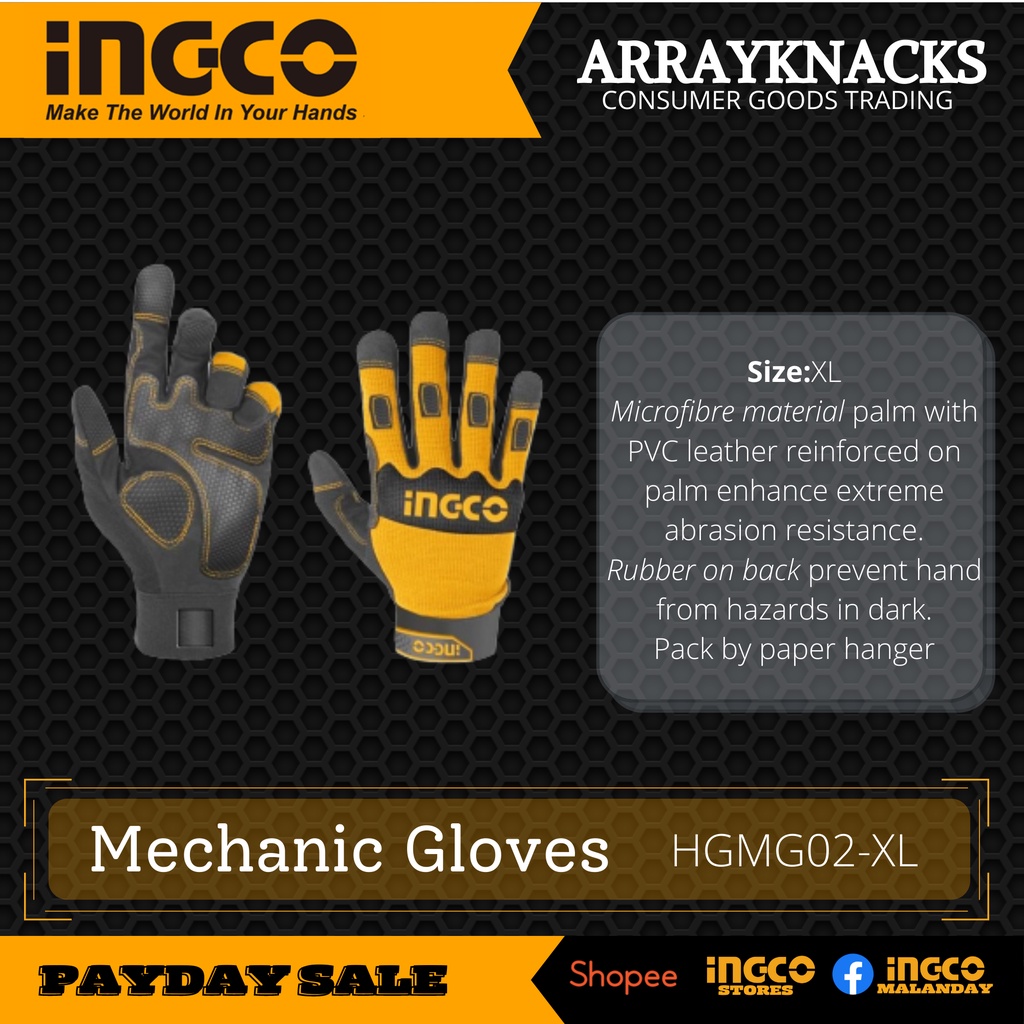 INGCO Mechanic Glove (HGMG02XL) Shopee Philippines