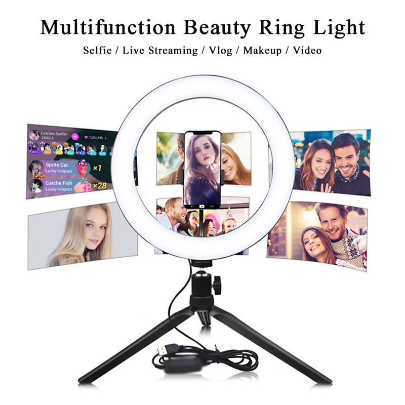 20CM LED RING LIGHT 10 Level Brightness Dimmable Ring Light with 9cm