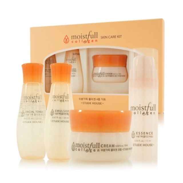Collagen skin care. Набор миниатюр с коллагеном Etude House Moistfull Collagen Skin Care Sample Kit (4pcs). Etude House Moistfull - Collagen Skin Care Kit 4item. Etude House Moistfull Collagen Skin Care Kit 4 PCS. Набор Etude Skin Care Kit Collagen.