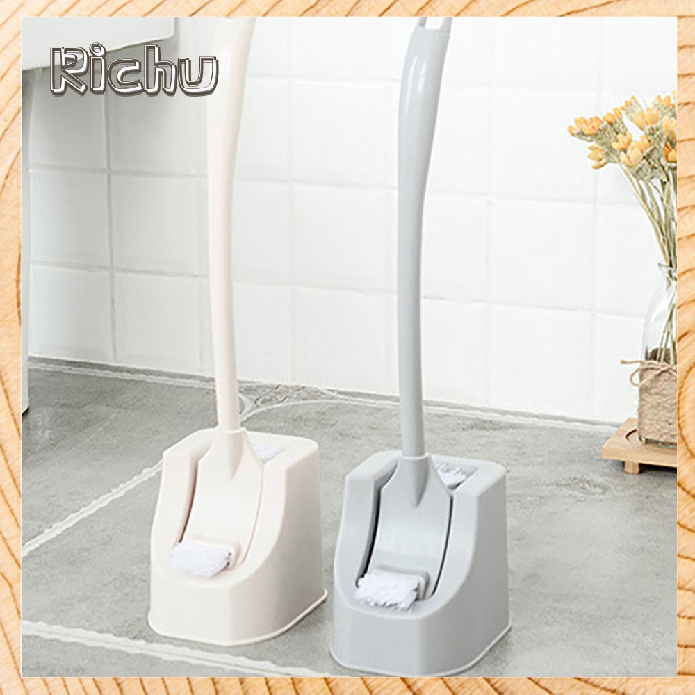 Plastic Bathroom WC Double Sided Long Handle Cleaning Toilet Brush & Base Sanw 