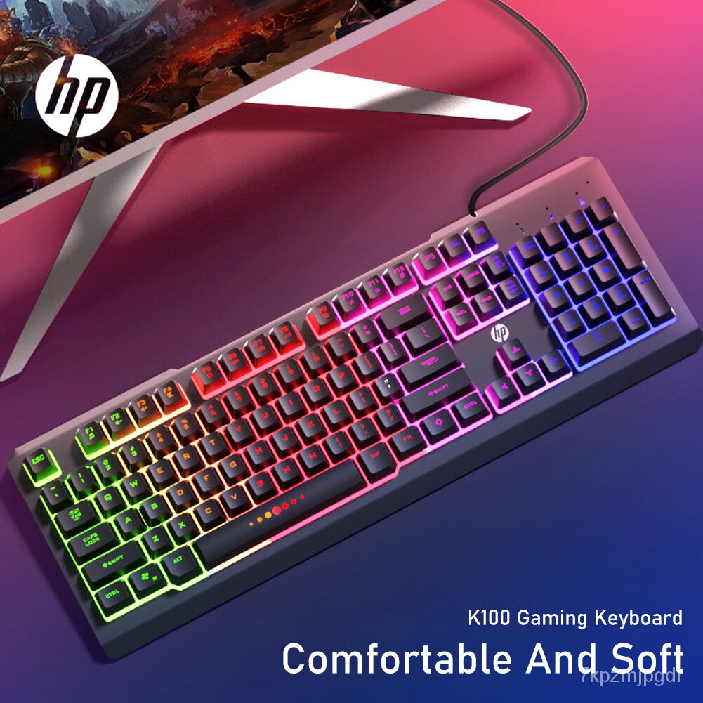HP K100 Wired 104Key Backlit Gaming Keyboard Colorful Lighting Effects