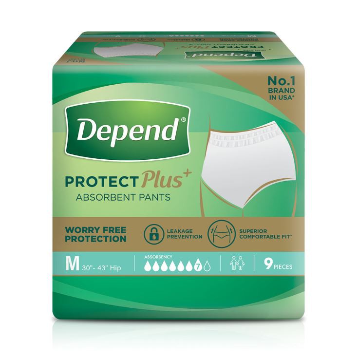 Depend Adult Diaper Protect Plus Absorbent Pants M - 9pcs x 8 packs (72 ...