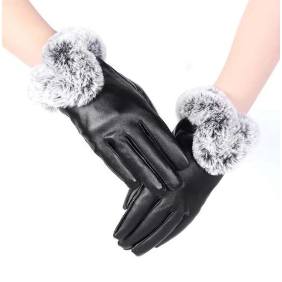 fingerless leather gloves with fur