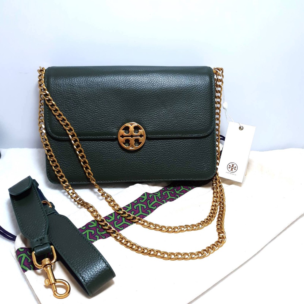 Authentic Tory Burch Chelsea Convertible Leather Sling Bag - Selva / 39734  | Shopee Philippines