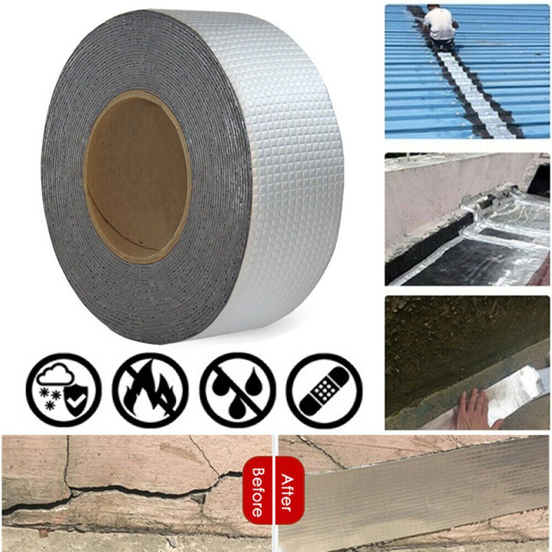 2Pcs Super Strong Waterproof Tape Butyl Seal Rubber Aluminum Foil Tape 50mm x 5M Top