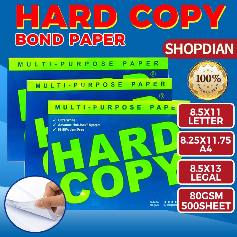 Hard Copy Bond Paper Short / A4 / Long 80Gsm 500Sheets #10