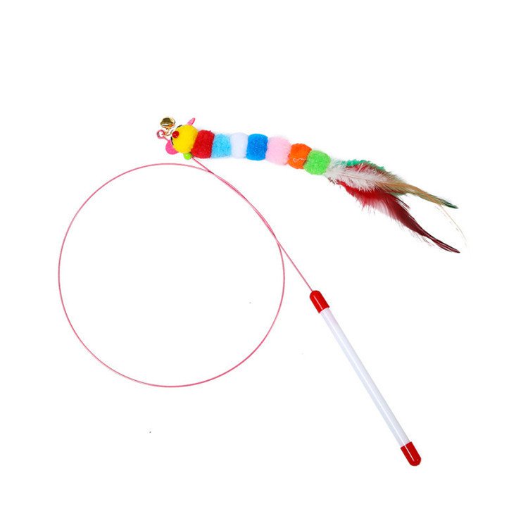 Funny Cat Toy Fishing Rod Kitten Cat Pet Toy Stick Teaser Rainbow