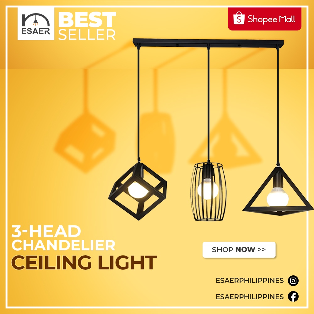 ESAER Three Head Chandelier Ceiling Lights Lamp 3 design Shopee