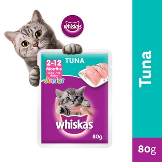 WHISKAS Junior Kitten Food Pouch – Kitten Wet Food in Tuna Flavor, 80g.