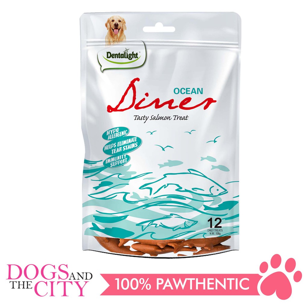 Dentalight 8438 3" Ocean Diner Tasty Salmon Dog Treats 12 Bones 108g