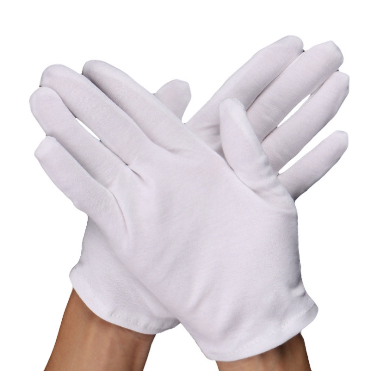 white wool gloves