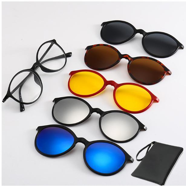 Magnetic Sunglasses Clip On Glasses Unisex Lenses Retro Frame with Set ...