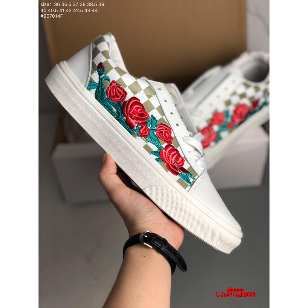 vans rose embroidered shoes