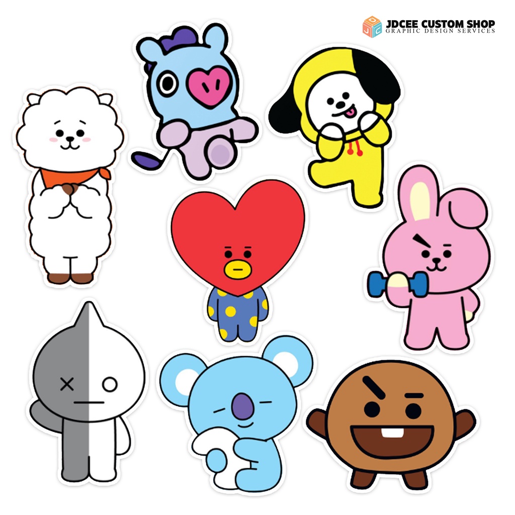 (SET) BT21 Cute Character Vinyl Car Motor Bike Laptop Luggage Sticker ...