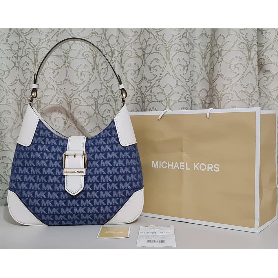 Michael Kors White and Denim Medium Shoulder Bag | Shopee Philippines