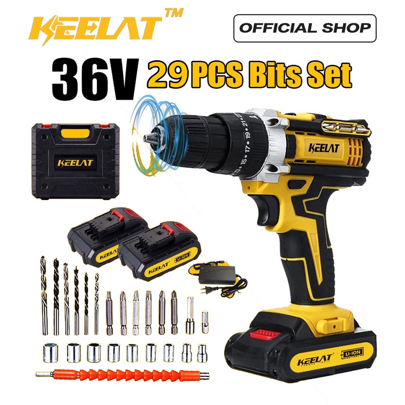 KEELAT Putereplus 36V Cordless Impact Drill Battery X2 Wall