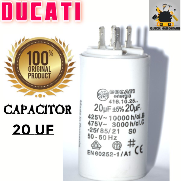DUCATI Motor Capacitor 20uF±5%/475V+GRD ¯40x70mm 