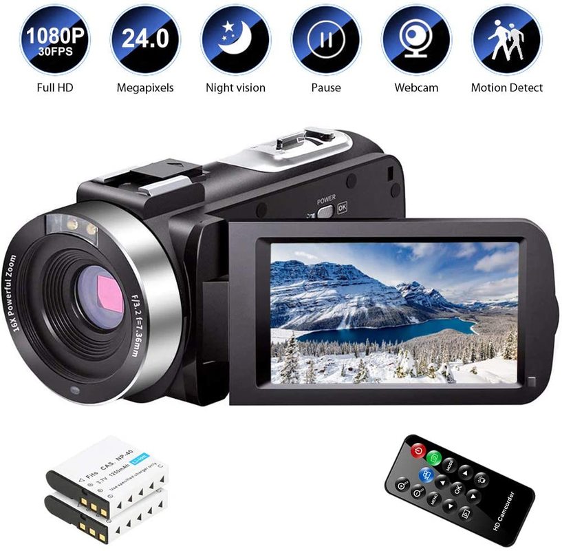 Video Camera Camcorder Full HD 1080P 30FPS 24.0 MP IR Night Vision ...