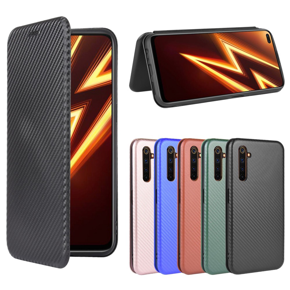 Case For Realme 6 Pro Carbon Fiber Flip Wallet Phone Cover OPPO Realme